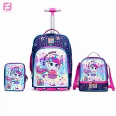 Ferrazzi Mochila Infantil Escolar com Rodinhas 3 em 1 +Lancheira Térmica e Estojo Unicórnio