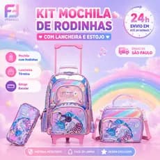 Ferrazzi Kit Mochila Escolar Infantil de Rodinhas Com Lancheira Térmica + Estojo Unicornio Menina