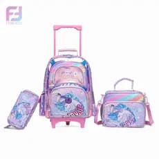 Ferrazzi Mochila Escolar Infantil de Rodinhas + Lancheira Térmica e Estojo Unicornio Menina