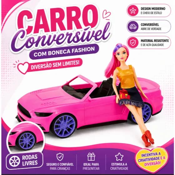 Lua de Cristal Carro Conversível Rodas Livres Boneca Brinquedo Menina