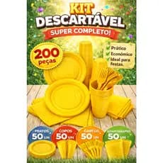 Kit Festa Completo 200 Peças Coloridas – Descartáveis Aniversário Eventos Brasil Copa Arraia Louça