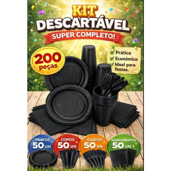 Kit Festa Completo 200 Peças Coloridas – Descartáveis Aniversário Eventos Brasil Copa Bella