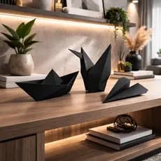Kit Decorativo estilo Origami 3 Peças Tsuru Barco e Avião feito em impressora 3D (Plástico PLA)