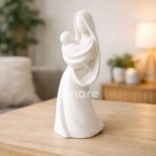 Maria com o Menino Jesus 15cm | Escultura Religiosa em PLA | Imagem Sagrada Impressão 3D