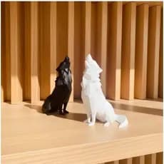 Escultura Lobo Geométrico – Estatueta Abstrata Decorativa – Duas Cores Preto e Branco – Decoração Moderna Sala e Escritó