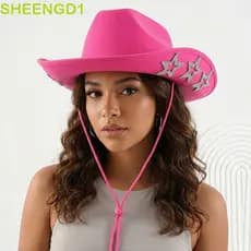 SHEENGD1 Chapéu De Cowboy Ocidental , Jazz Com Estrela Brilhante E Strass , Protetor Solar , Aba Larga Vaqueira