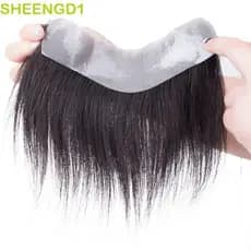 SHEENGD1 Peruca Frontal Para Homens , Remendo De Cabelo Humano Natural Sem Costura Em Forma De V , Linha Fina Invisível