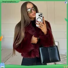 2025 inverno novo estilo lapela manga longa pele Artificial casaco de pele curta 583668