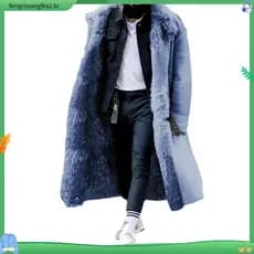 Casaco De Inverno Masculino De Pele Espessada De Manga Longa De Sólido De Outono