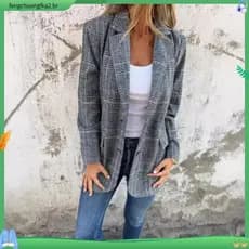 Blazer Vintage Feminino com Lapela em Padrão Pied-de-Poule