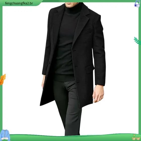 Casaco Casual De Lã De Inverno Clássico Lapela Sobretudo De Negócios Para Homens Uso Diário Formal