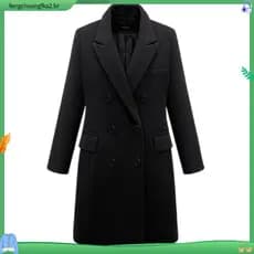 Plus size casaco forrado feminino outono inverno sobretudo longo solto blazer de lã de peito duplo S-5XL