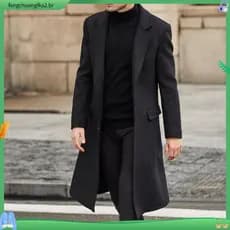 Casaco de lapela longo masculino, colarinho, dupla face, roupa casual, sobretudo com mistura de algodão, 998 4k41