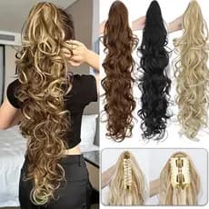Extensão de cabelo sintético em formato de rabo de cavalo ondulado e em camadas com 75 cm de comprimento, com clipe, da