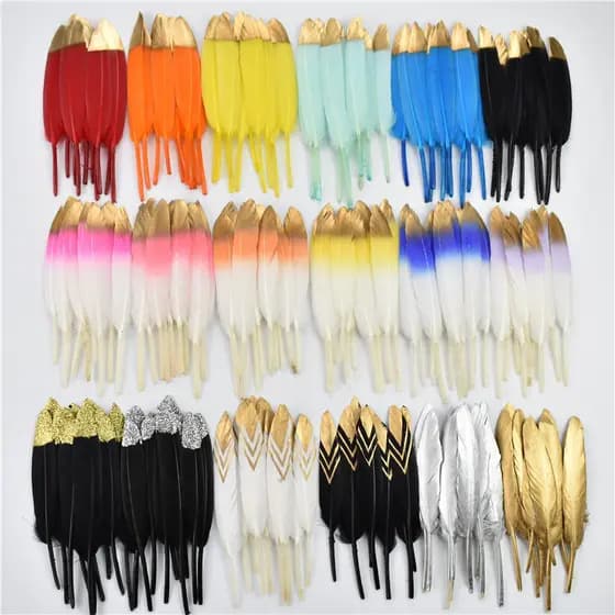 20 peças de penas de pato douradas e úmidas, com 10-15 cm, usadas para fazer joias artesanais, decorações de festas de c
