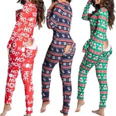 Pijama Adulto de Outono/Inverno 2025 para Comércio Exterior, com Botões e Aba, Estampa Natalina, Manga Longa, Roupa de C