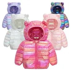 Jaqueta leve de tecido brilhante para meninas, roupa casual de inverno para meninos DBHK