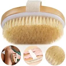 Escova de banho de madeira para massagem e esfoliação corporal, com cerdas macias naturais, adequada para homens e mulhe