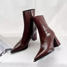 Novas botas de uniforme femininas com bico fino, botas de cano curto multifuncionais, salto quadrado casual, botas de co