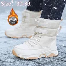 Botas de neve infantis de inverno, cano médio, espessas, quentes, de camurça, impermeáveis, antiderrapantes, para menino