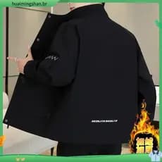 Jaqueta masculina outono inverno forro de lã jaqueta masculina juventude gola alta jaqueta Casual All-Match cor sólida e