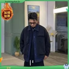 Outono inverno novo estilo na moda Denim costura falso jaqueta masculina de duas peças acolchoado grosso solto lapela ja
