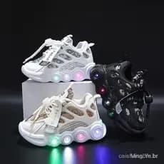 Tênis Esportivos Infantis Miss.YE / Tênis Esportivos de Malha Respirável com LED para Meninos e Meninas / Tênis Casuais