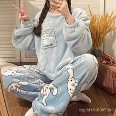 Envio em até 48 horas] Pijama casual de flanela, calças de pijama de manga comprida em fleece coral, pijama feminino de