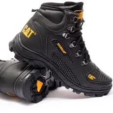 Bota CAT Coturno Preto Palmilha Gel Ortopédica Couro Masculino Promoção Envio Rápido HICKSTORE