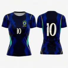 Camisa Brasil Azul Baby Look Feminina Bordada nova 2026