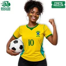 Camisa Camiseta MODELO AMARELA Brasil Copa Feminina BABY LOOK Nova 2026 OUTLETPOWER
