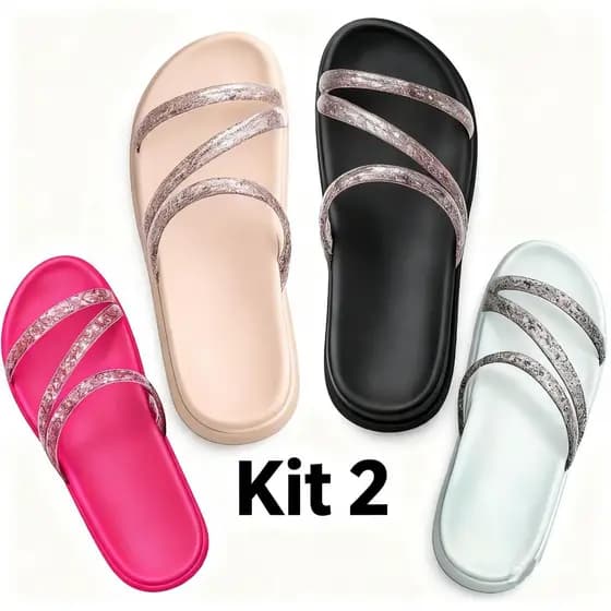 Kit 2 Pares Sandália Papete Feminina Birken Plataforma Varias Cores Rasteirinha Plana