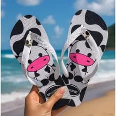 Chinelo Feminino Adulto Chinelo Feminino Estampa Vaquinha  Confortável e Estiloso