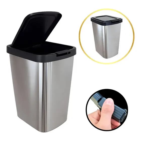 Lixeira Cesto Tampa Click Banheiro Cozinha Tipo Inox 9 Litros