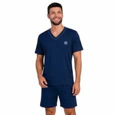 Pijama Masculino Adulto Verão Meia Manga Curta Camiseta e Short Liso