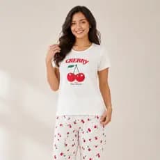 Pijama Feminino Adulto Manga Curta com Calça Longa Estampado Confortável Várias Cores