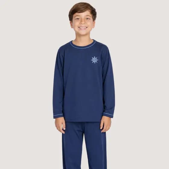 Pijama de Frio Infantil Menino Inverno Liso Macio Confortável