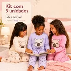 Kit 3 Pijamas de Bichinho Infantil Menina Capivara Inverno Quentinho
