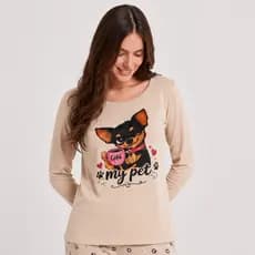 Pijama Feminino Inverno de Frio de Bichinho Cachorrinha Elizabeth