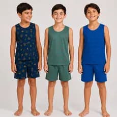 Kit 3 Pijamas Infantil Masculino Regata e Short Verão Sortido