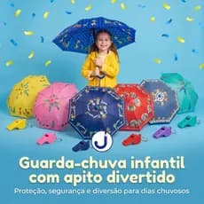 Guarda Chuva Infantil com Apito Divertido, Estampas Cartoon, Impermeável e Leve