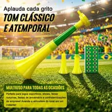 Corneta de Futebol Brasil Copa do Mundo 28cm Montagem Rápida com Adesivo da Bandeira, Acessório para Festas e Torcidas