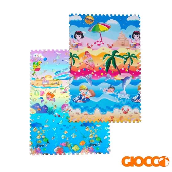 Tapete Infantil de Atividades Dupla face Portátil Menina Praia ABC Dupla Face 59x59x2cm Giocco