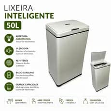 Lixeira Automática Inteligente Sensor Tampa 50Litros Retangular Branco Cozinha | Banheiro Escritorio