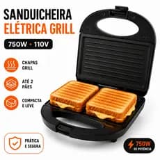 Sanduicheira Elétrica Grill 750W 110V Para Lanches Pães e Cozinha