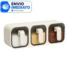 Porta Temperos De Parede Triplo Organizador Sem Furo Com Colheres E Etiquetas