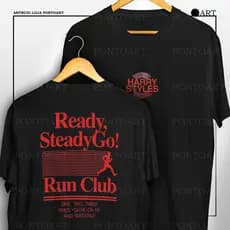 Camiseta Harry Styles Ready Steady Go Run Club Camisa Frente E Verso 100% Algodão