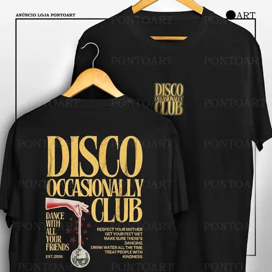 Camiseta Harry Styles Disco Occasionally Club Camisa Frente E Verso 100% Algodão