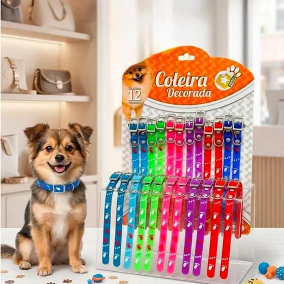 Kit 12 Coleiras para Cachorro e Gato Silicone Pet Ajustável Colorida