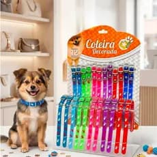 Kit 12 Coleiras para Cachorro e Gato Silicone Pet Ajustável Colorida